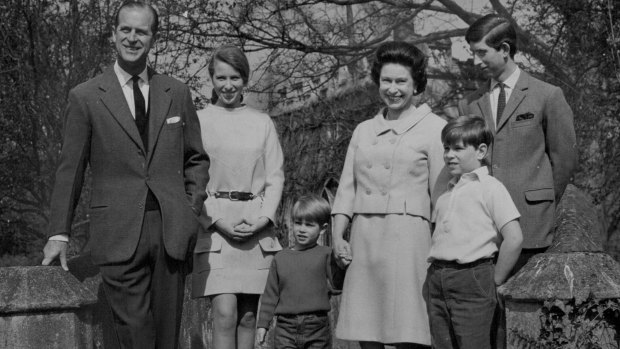 Prince Philip, Princess Anne, Prince Edward, the Queen, Prince Andrew and the Prince of Wales in 1972.