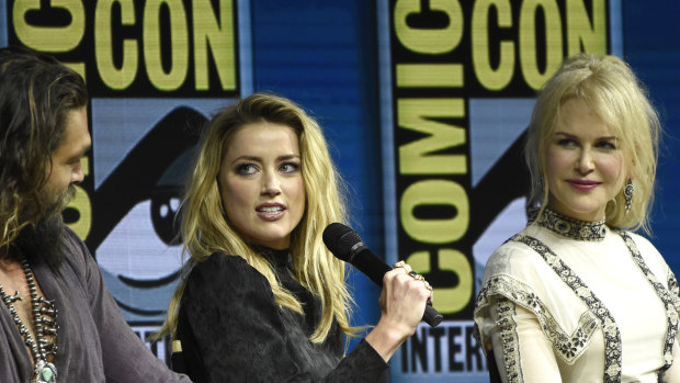 Jason Momoa, Amber Heard and Nicole Kidman at the Aquaman panel at 2018 Comic-Con.