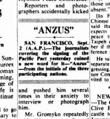 “ANZUS” - from the SMH, September 3, 1951.