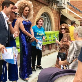 Two drag queens came out to support Trevor Evans at his polling booth at the last federal election. 