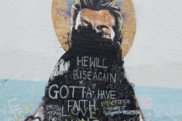 The mural of George Michael in Newtown was defaced after the same-sex marriage vote. 