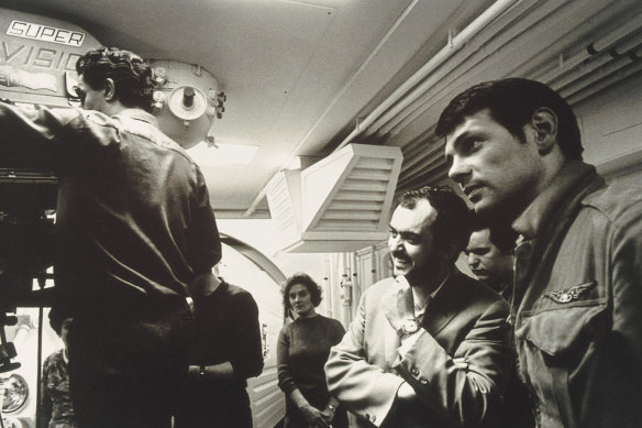 Stanley Kubrick (second from right) on the set of 2001: A Space Odyssey.