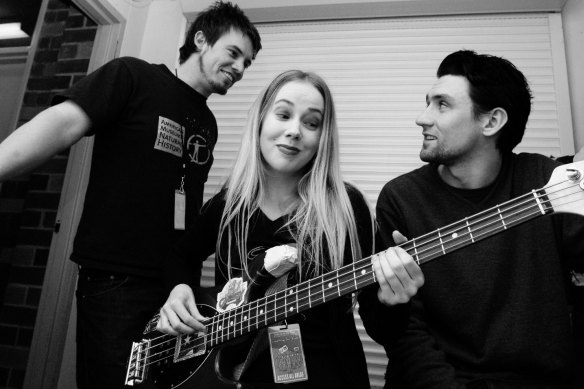 Something For Kate, backstage at Newcastle’s Bar On The Hill, in 2001.