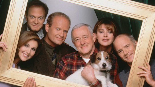 The cast of 1993 sitcom Frasier, famously a spinoff from Cheers. 