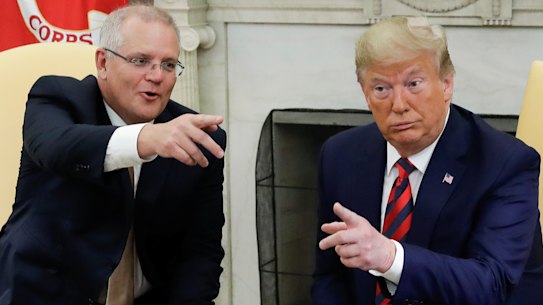 Scott Morrison met with Donald and Melania Trump in the Oval Office. 
