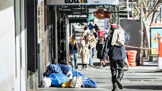 Bedding in Fitzroy Street, St Kilda. 