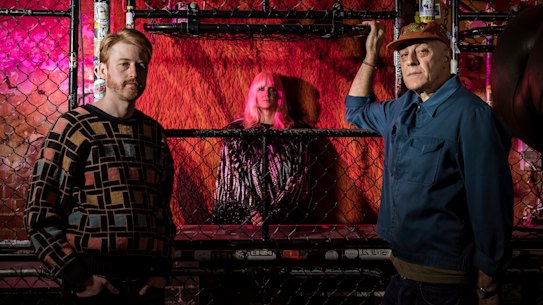 Revolver Upstairs owner Camillo Ippoliti (right) with DJs Henry 'Who' Wilson (left) and Sunshine. Revolver is among Melbourne's live music venues and clubs facing an uncertain future due to the impact of COVID-19 shutdowns.