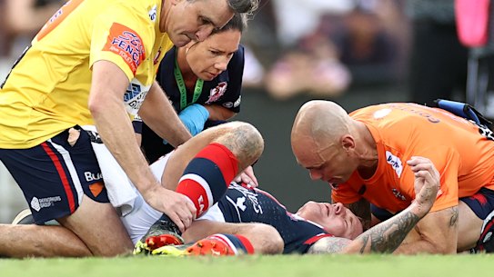 Roosters veteran Jake Friend was knocked out during round one of the season. 