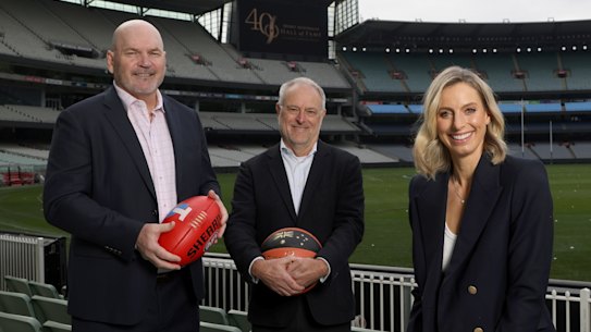 Sport Australia Hall of Fame inductees Jason Dunstall, Dr Peter Harcourt and Laura Geitz.