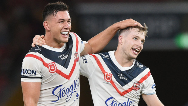 Joey Manu and Sam Walker were key men in the Roosters’ win on Friday night.