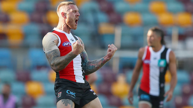 Forward march: Tim Membrey adds a major to St Kilda's tally during Sunday's win over Essendon.