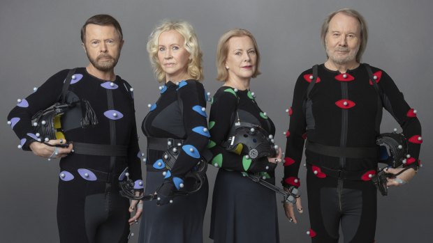 Not the album cover you expected ... ABBA band members Björn Ulvaeus, Agnetha Fältskog, Anni-Frid Lyngstad (Frida) and Benny Andersson in motion capture suits during the making of ABBA Voyage.