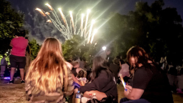 The 9.30pm fireworks at Yarra Park.