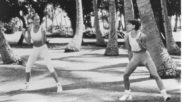 Elle Macpherson shooting for The Body Workout tapes in 1995.