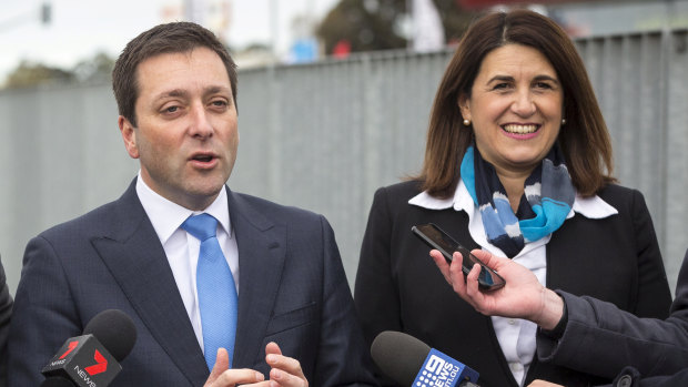 Opposition Leader Matthew Guy with Liberal candidate Ann-Marie Hermans.