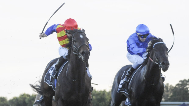 Star power: Pierata holds off Kementari to win the Missile Stakes at Randwick on Saturday.