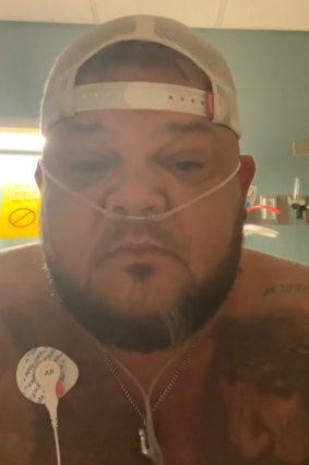 Chad Carswell during a livestream from his hospital bed last year.
