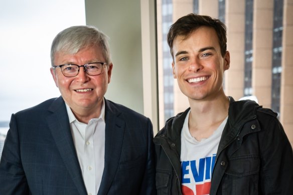 Jordan Shanks photographed with Kevin Rudd. 