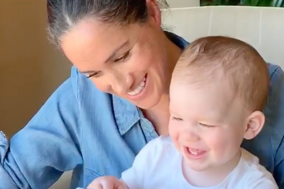The Duchess of Sussex reading the book "Duck! Rabbit!" to her son Archie who celebrates his first birthday. 