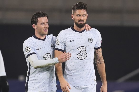 Giroud (right) scored the stoppage-time winner five minutes after Rennes appeared to have snatched a point at home.