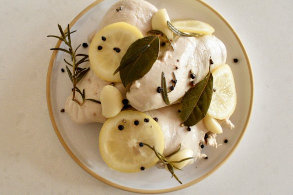 Poached chicken breasts are the base for a range of other dishes during the week.