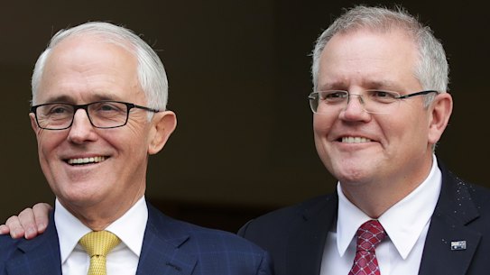 Scott Morrison and Malcolm Turnbull two days before the August 2018 leadership ballot in which Mr Morrison was made prime minister.