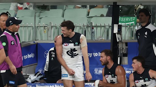 Blue Blake Acres nurses a sore shoulder.