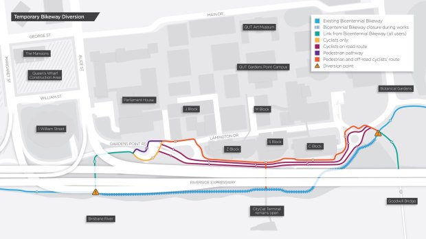 Bicentennial Bikeway works area and diversions.