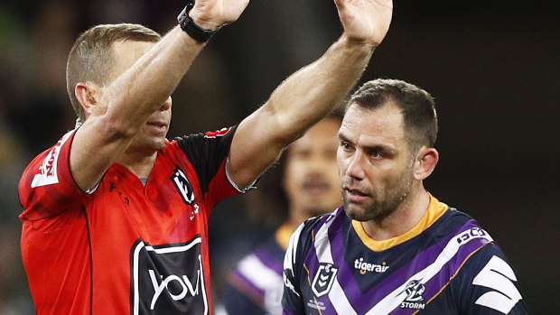 Marching orders: Cameron Smith is sent to the sin bin. 
