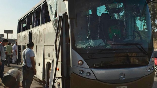 A bombed out bus in Cairo in March.