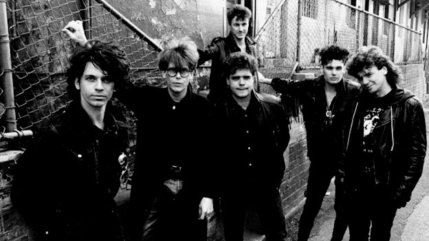 Michael Hutchence, Pengilly, brothers Andrew, Jon and Tim Farriss and Garry Gary Beers (back) as INXS in 1986.