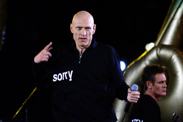 A highlight: Peter Garrett onstage during the closing ceremony of the Olympics.