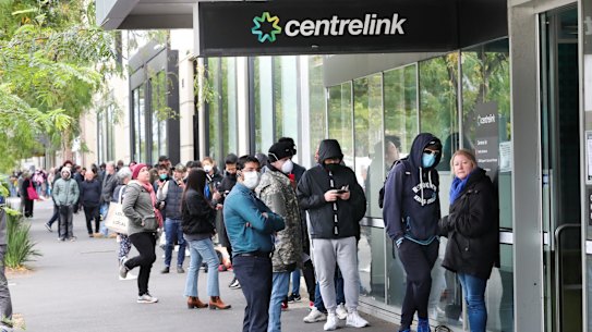 Centrelink queues surged at the height of the virus however the unemployment rate has improved.