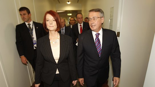 Prime Minister Julia Gillard emerges sucessfull from the leadership ballot with Wayne Swan defeating Kevin Rudd on Thursday 24 June 2010 Parliament House Canberra. Photo by Andrew Meares / Fairfax SPECIAL 2222