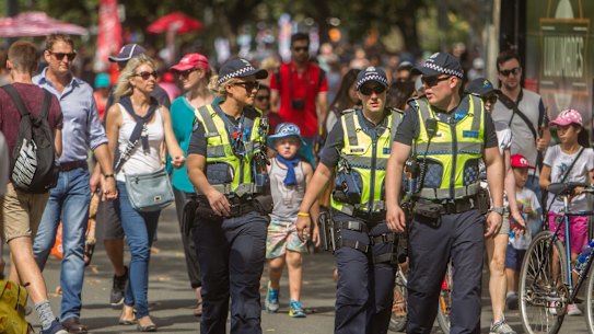 Police patrolling the Moomba Festival in 2017.