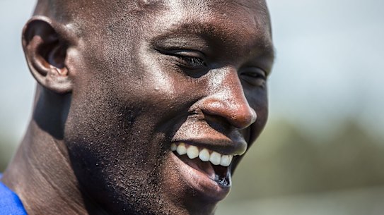 Majak Daw talks to the media. 30th November 2017. Photo by Jason South