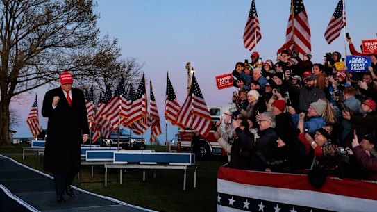 Former US President Donald Trump walks towards the stage during a campaign rally in Pennsylvania this weekend.