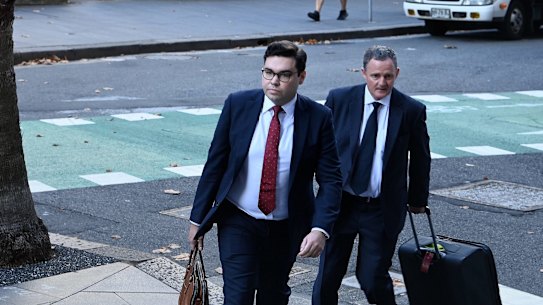 Bruce Lehrmann (left) arrives at the Federal Court in Sydney on Thursday.