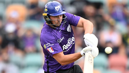 Tim David in action for Hobart Hurricanes in the BBL.