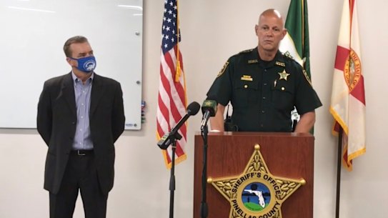 Pinellas County Sheriff Bob Gualtieri, right, pictured with Oldsmar Mayor Eric Seidel, explains how the hacker gained access to the system.