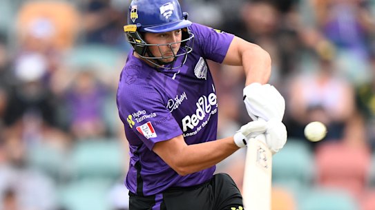 A Twenty20 phenomenon. Tim David batting for the Hobart Hurricanes.