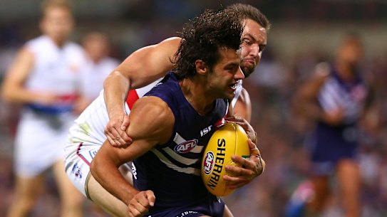 Brady Grey playing for the Dockers in 2017.