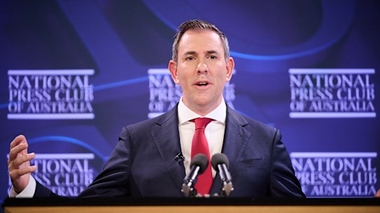 Treasurer Jim Chalmers speaks at the National Press Club on Wednesday.