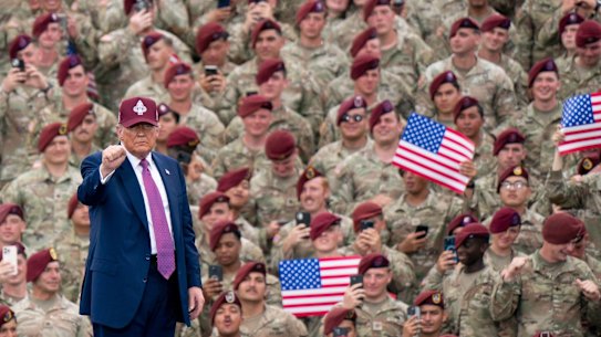 US President Donald Trump after his speech at Fort Bragg on Tuesday.