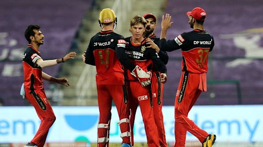 Australian bowler Adam Zampa celebrates a wicket in the most recent IPL season, in the UAE.