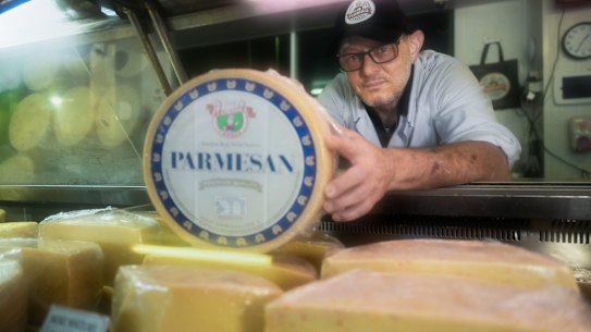 Mauro Montalto from Floridia Cheese is the third generation to produce traditional Italian cheeses including Parmesan after his grandfather emigrated from Italy in the 1950s. But his ability to use the name parmesan is under threat, as Australia and the EU continue free trade negotiations. 24th April 2023, The Age news Picture by JOE ARMAO