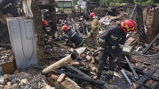 Firefighters extinguish a fire after a Russian strike in Zaporizhzhia, Ukraine on August 6.