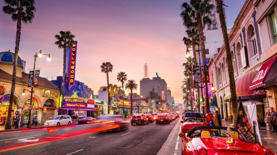 Hollywood Boulevard at dusk. 