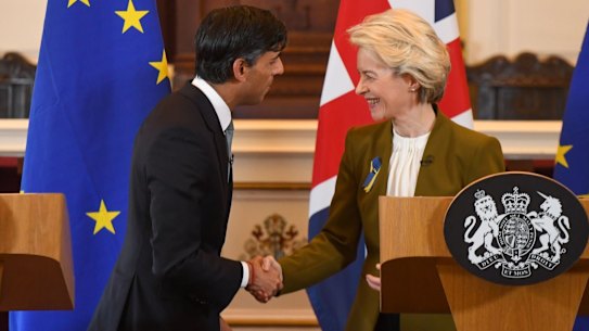 British PM Rishi Sunak and European Commission President Ursula von der Leyen announce the deal.