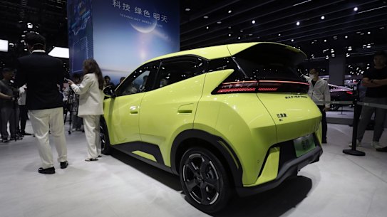 China’s BYD Seagull, priced from about $16,000, on show in Shanghai. 